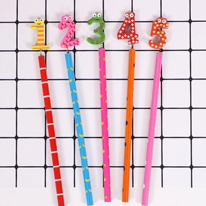 Set of 5 colorful HB pencils featuring cute cartoon number blocks and vibrant patterns