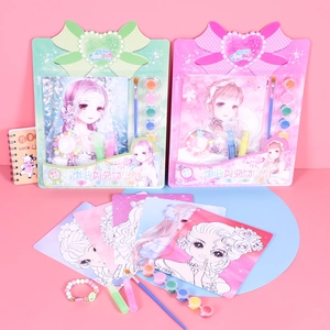Kit de peinture pailletée DIY avec filles anime, pinceaux, pigments et bracelets de perles