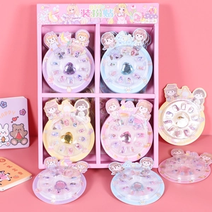 Kids Cartoon Girl Press On Nails DIY Nail Art Sticker Set With Heart Rhinestone For Children Birthday Gift Assorted Colors