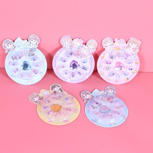 Cartoon girl nail stickers for kids with heart gems in 5 colors for DIY nail art