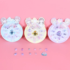 Cartoon girl nail art stickers set for kids with heart gems and cute characters