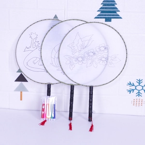 DIY hand-painted fan set for kids featuring white round fans with markers and tassels
