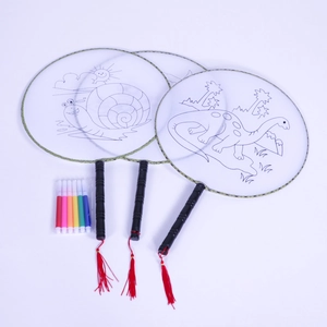 DIY Hand Painted Cartoon Round Fan Cloth Bamboo Craft Fan With Watercolor Markers And Tassels For Kids Art