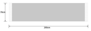 Size specifications for the grey tassel scarf showing 70cm width and 200cm length dimensions