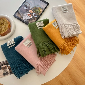 Classic 100% pure wool scarf with tassels in various elegant colors for men and women