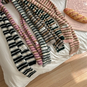 Knitted striped skinny scarf for women in various colors for autumn winter warmth