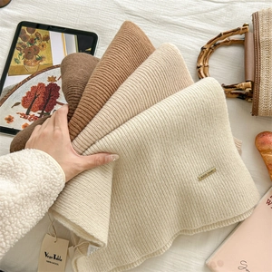 High Quality 100% Wool Knitted Scarf For Women Men Solid Color Ribbed Warm Winter Neck Wrap Elegant Minimalist Scarf
