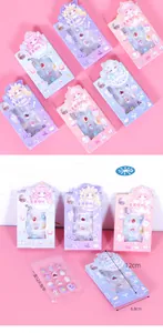 Detailed view of colorful cartoon fake nail set for girls with size measurements