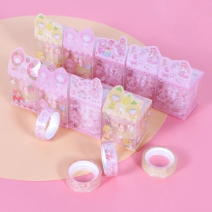 Cute cartoon clear crystal decorative tape sets in pink and yellow gift boxes