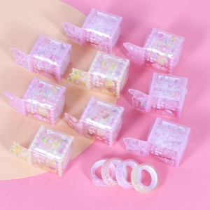 Cartoon crystal tape set with multiple rolls in cute wave-edged storage box