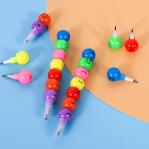Colorful stackable smiling face pencils with modular buildable toy design for kids