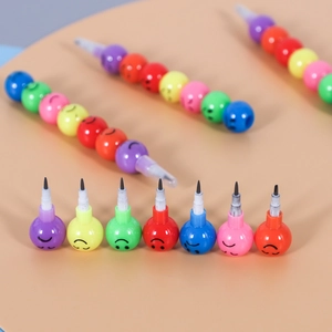 Colorful stackable pencil with smiling faces featuring modular multi-color design