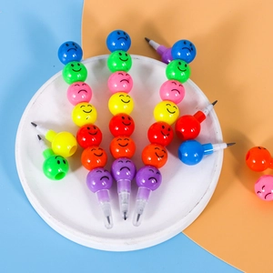 Colorful stackable multi-point pencils with cute emoji faces for children stationery