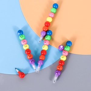 Colorful stackable building block pencils with cute emoji faces for children's stationery