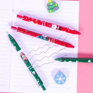Set of 4 Christmas retractable gel pens with festive Santa and reindeer patterns