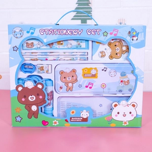 Blue stationery set with pencil box, skipping rope and ruler for kids gift pack