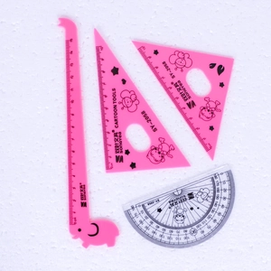 4-piece cartoon geometry set with pink elephant ruler and professional protractor for students