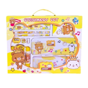 Kids stationery set with jump rope and pencil case in bright yellow gift box