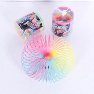 Large gradient rainbow spring toy set featuring one expanded coil and two packaged rings