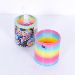 Large colorful gradient plastic spring toy rainbow circle for children performance and fun
