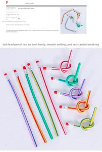 Close-up of flexible soft pencils with colorful stripes and erasers, 17.5cm length