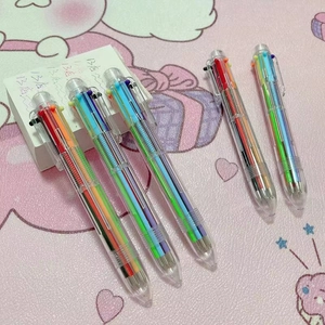 Multikleur 6-In-1 Intrekbare Balpen Transparante Kunststof Huls 0.5mm Naaldpunt Voor Studenten Schrijven School Kantoorbenodigdheden