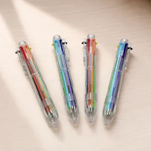 6-in-1 multi-colored retractable ballpoint pen with transparent barrel and non-slip grip