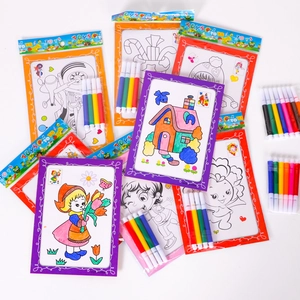 Children DIY Coloring Painting Kit With Plastic Watercolor Pens And Paper Drawing Board Cartoon Graffiti Art