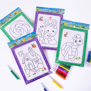 Kids DIY watercolor coloring board set with 8 markers and cartoon animal patterns