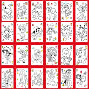 Detail view of 24 unique coloring cards featuring various cartoon patterns for kids