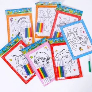 Kids DIY watercolor coloring board set with assorted cartoon patterns and markers