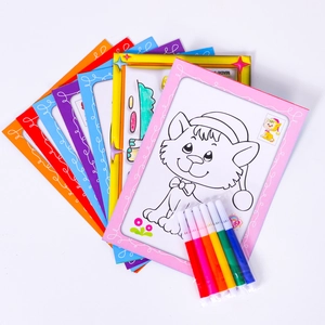 Children DIY watercolor coloring set with 6 markers and cartoon cat illustration cards