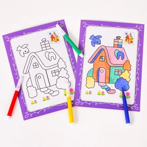 Kids DIY watercolor coloring book set with 2 sheets and 4 markers for toddlers