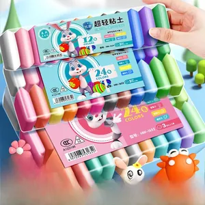 Detail of colorful antibacterial ultra-light clay sets in 24-color sealed packaging