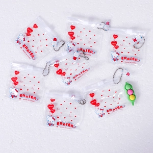 Mini Transparent PVC Zipper Pouch Cute Cartoon Bear Heart Pattern Eraser Storage Bag Keychain Pendant For Small Stationery