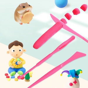 Three-piece pink plastic sculpting tools for clay modeling and detailed child craft projects