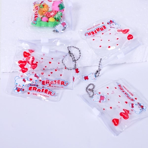 Mini PVC zipper pouch with cartoon prints and metal bead chain for eraser storage