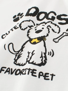 Kids white cotton short sleeve T-shirt with cute cartoon dog print and text graphics