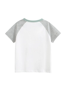 T-shirt à manches courtes en coton pour enfants avec manches raglan grises et dinosaure