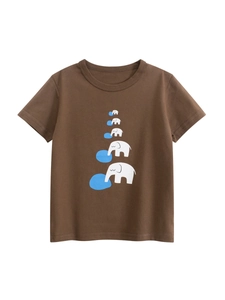 Boys Cartoon Elephant Print Cotton Short Sleeve T-Shirt Korean Style Summer Casual Crew Neck Tops For Kids Toddlers