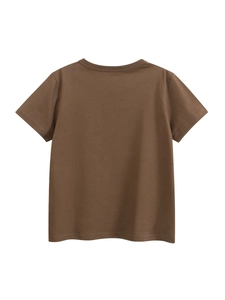 Classic dark brown short-sleeved cotton T-shirt for kids shown from the back view