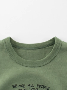 Green cotton kids short sleeve T-shirt featuring double needle stitching and print
