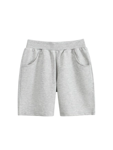 Light gray cotton knitted casual shorts for boys with elastic waistband and side pockets