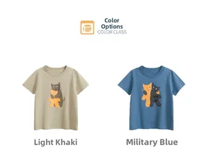 T-shirts pour enfants en coton kaki et bleu marine avec motifs de chats mignons