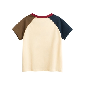 Camiseta de algodón estilo vintage con mangas raglán y costuras de contraste fino
