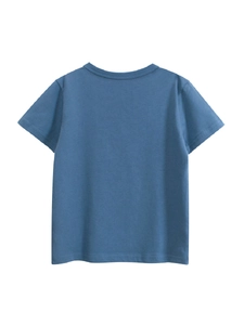 Classic navy blue cotton t-shirt with short sleeves and round neck on white background