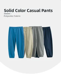 Kids quick-dry casual joggers in blue, beige, grey, and navy colors set of four