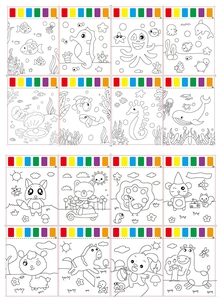 Detail view of DIY watercolor painting cards with 16 animal designs and 6-color palettes