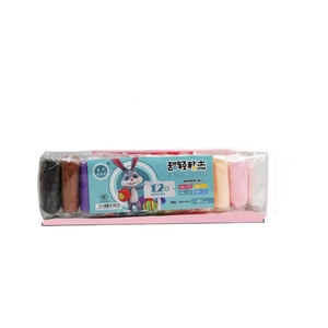 12-color ultra-light clay set for kids in transparent bags with blue rabbit card HW-1539