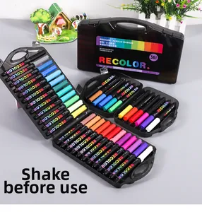 36-color acrylic paint markers set in a black portable storage case with fiber brush tips